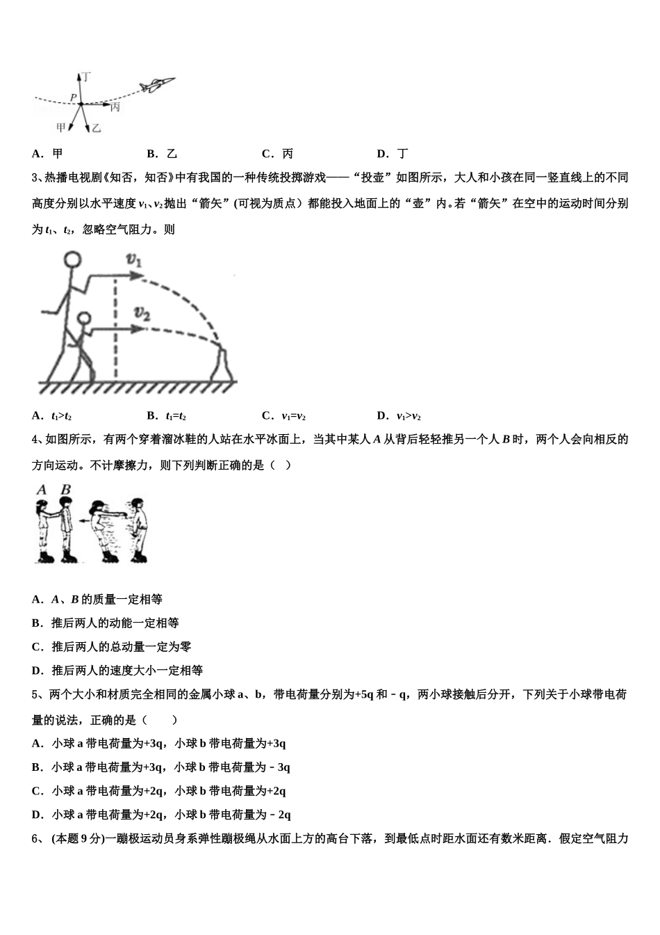 安徽省白泽湖中学2024-2025学年高一物理第二学期期末统考模拟试题含解析_第2页