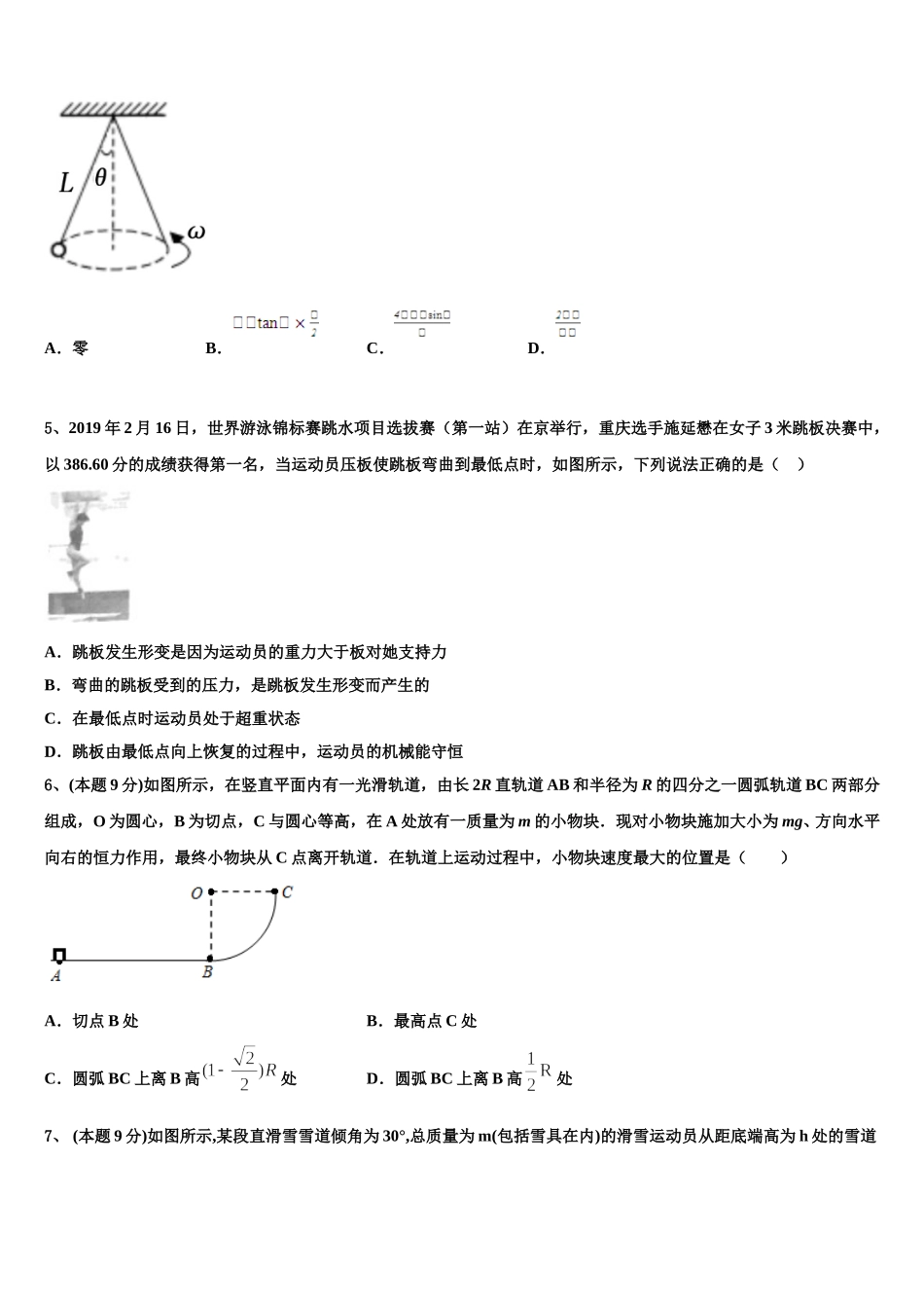 2025年安徽省滁州市定远县民族中学物理高一第二学期期末教学质量检测模拟试题含解析_第2页
