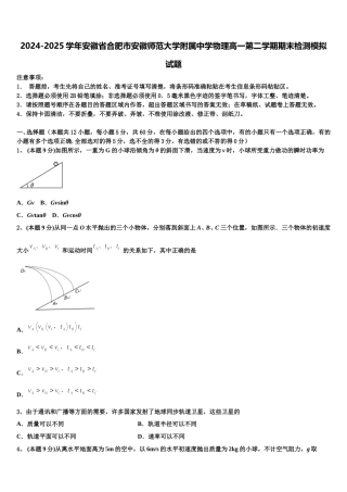 2024-2025学年安徽省合肥市安徽师范大学附属中学物理高一第二学期期末检测模拟试题含解析