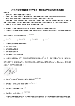 2025年安徽省合肥市长丰中学高一物理第二学期期末达标检测试题含解析