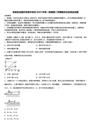 安徽省全国示范高中名校2025年高一物理第二学期期末达标测试试题含解析