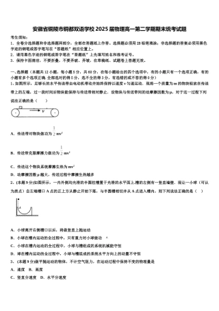 安徽省铜陵市铜都双语学校2025届物理高一第二学期期末统考试题含解析