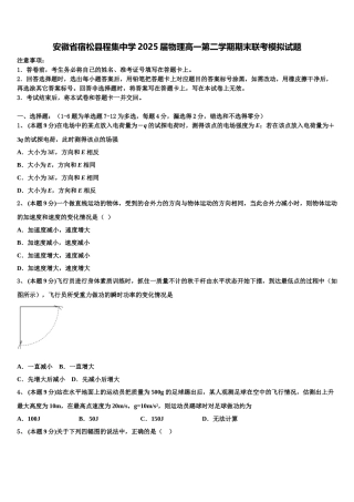 安徽省宿松县程集中学2025届物理高一第二学期期末联考模拟试题含解析