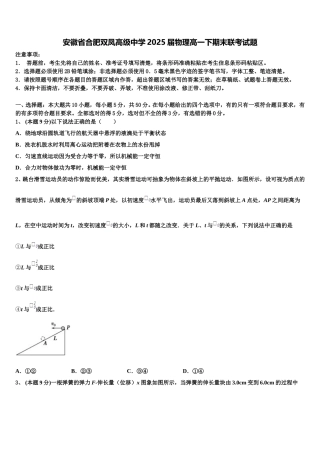 安徽省合肥双凤高级中学2025届物理高一下期末联考试题含解析