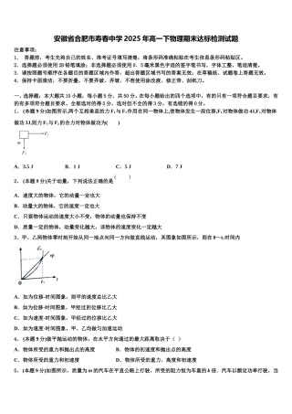 安徽省合肥市寿春中学2025年高一下物理期末达标检测试题含解析