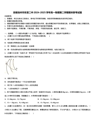 安徽池州市东至二中2024-2025学年高一物理第二学期期末联考试题含解析