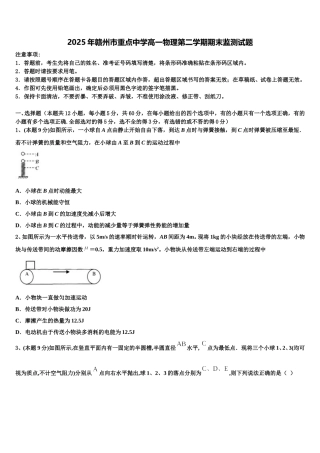2025年赣州市重点中学高一物理第二学期期末监测试题含解析