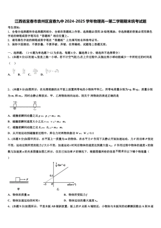 江西省宜春市袁州区宜春九中2024-2025学年物理高一第二学期期末统考试题含解析