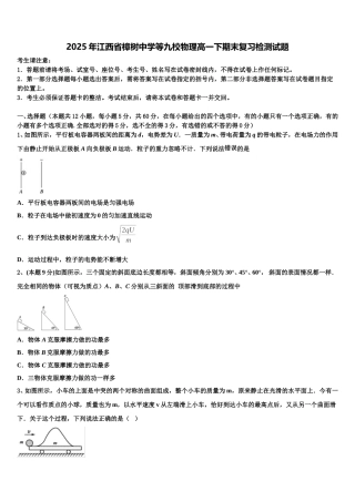2025年江西省樟树中学等九校物理高一下期末复习检测试题含解析