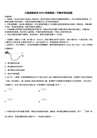 江西省新余市2025年物理高一下期末考试试题含解析
