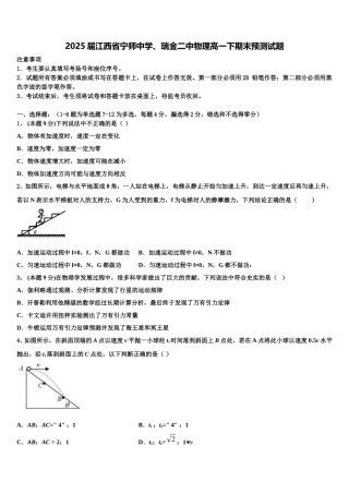 2025届江西省宁师中学、瑞金二中物理高一下期末预测试题含解析