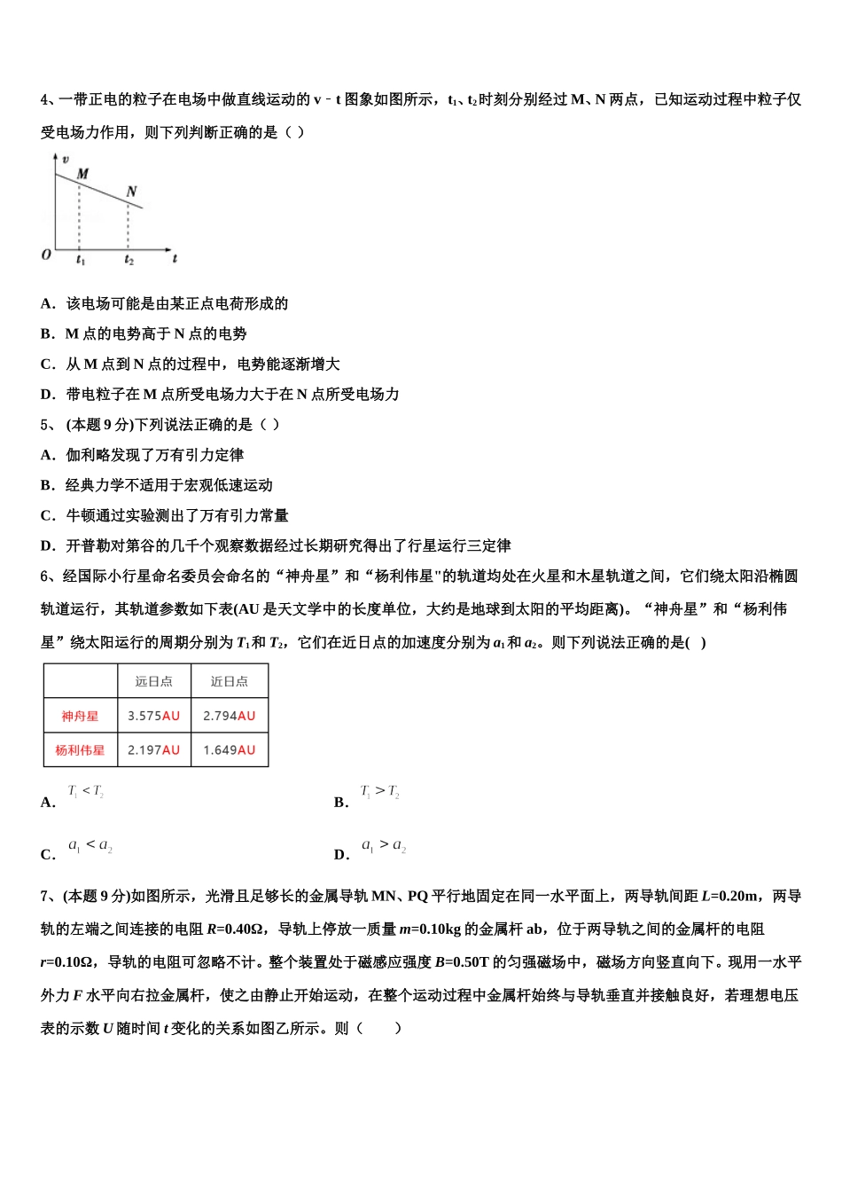 2025年江西省湖口县第二中学高一物理第二学期期末考试模拟试题含解析_第2页