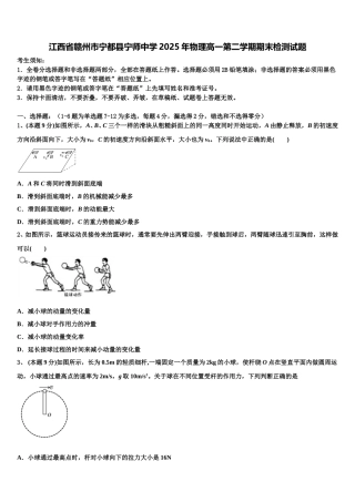江西省赣州市宁都县宁师中学2025年物理高一第二学期期末检测试题含解析