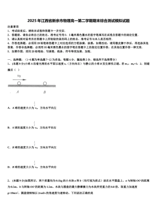 2025年江西省新余市物理高一第二学期期末综合测试模拟试题含解析