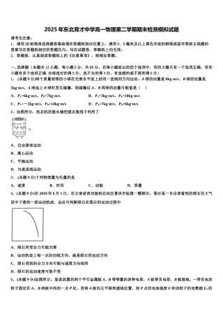 2025年东北育才中学高一物理第二学期期末检测模拟试题含解析