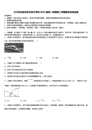 辽宁省沈阳市东北育才学校2025届高一物理第二学期期末检测试题含解析