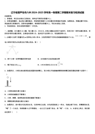辽宁省葫芦岛市八中2024-2025学年高一物理第二学期期末复习检测试题含解析