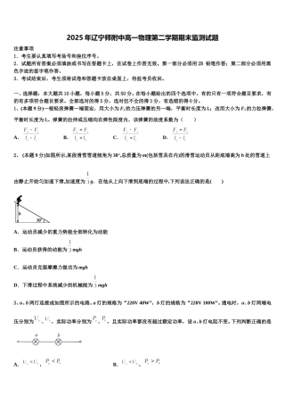 2025年辽宁师附中高一物理第二学期期末监测试题含解析