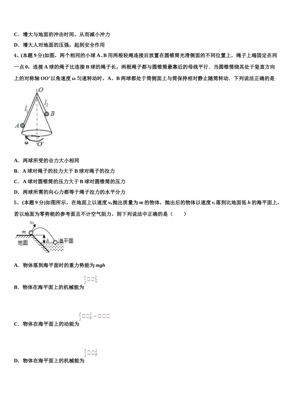 辽宁省凤城市通远堡高级中学2024-2025学年高一下物理期末质量跟踪监视试题含解析_第2页