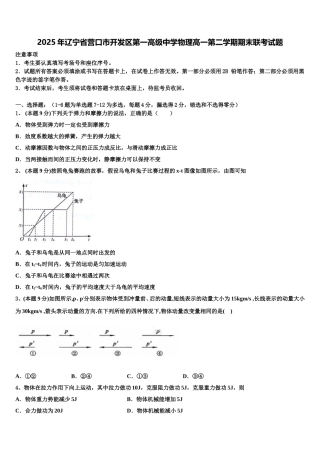 2025年辽宁省营口市开发区第一高级中学物理高一第二学期期末联考试题含解析