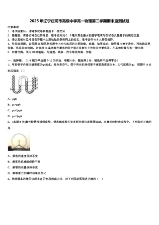 2025年辽宁庄河市高级中学高一物理第二学期期末监测试题含解析