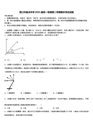 营口市重点中学2025届高一物理第二学期期末考试试题含解析