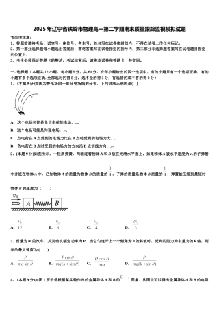 2025年辽宁省铁岭市物理高一第二学期期末质量跟踪监视模拟试题含解析