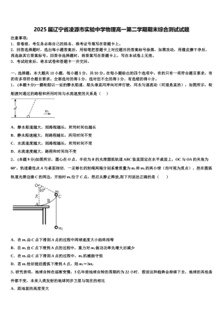 2025届辽宁省凌源市实验中学物理高一第二学期期末综合测试试题含解析