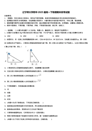 辽宁师大学附中2025届高一下物理期末统考试题含解析
