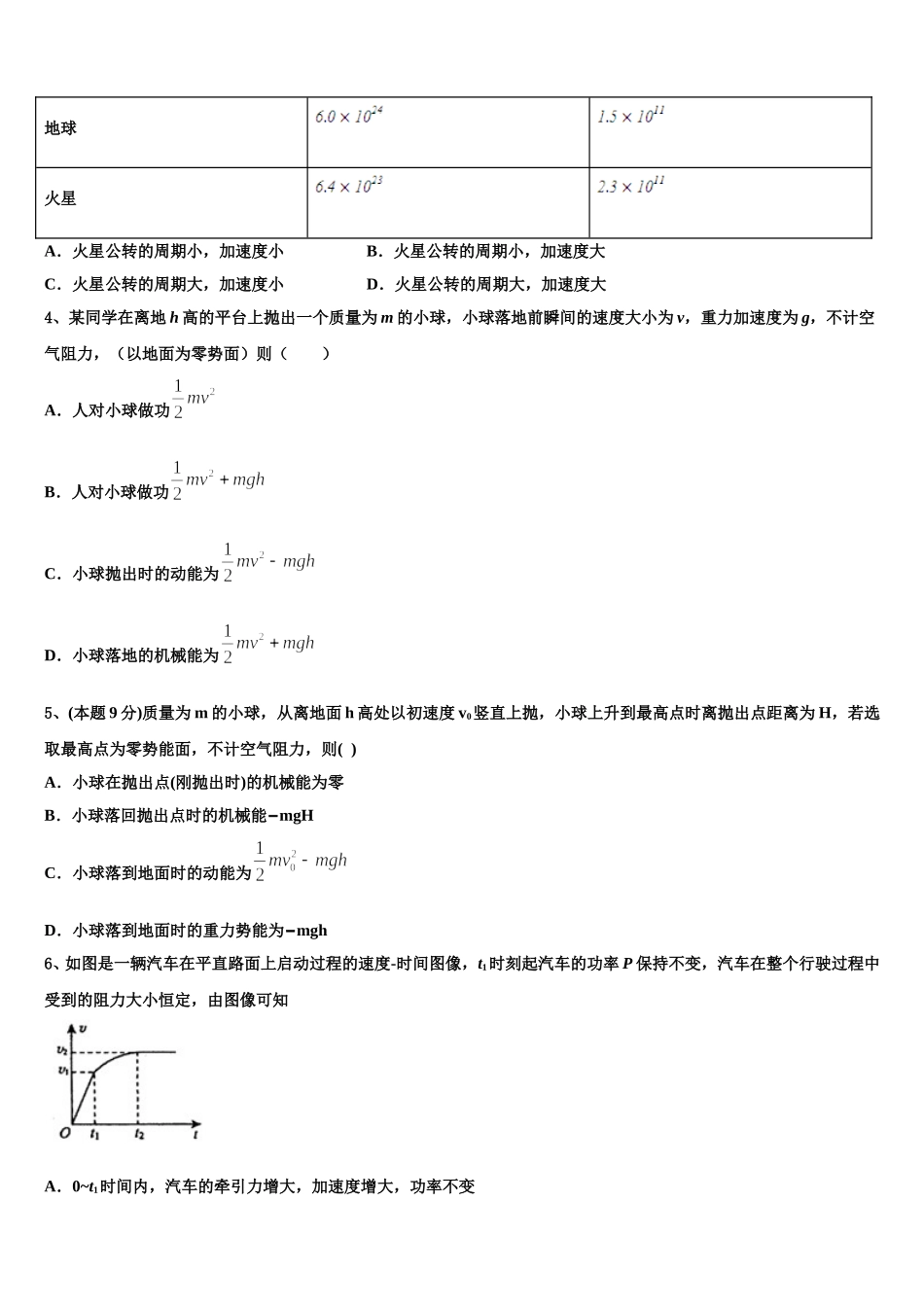 2025年阜新市实验中学物理高一第二学期期末学业质量监测模拟试题含解析_第2页