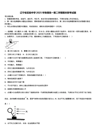 辽宁省实验中学2025年物理高一第二学期期末联考试题含解析