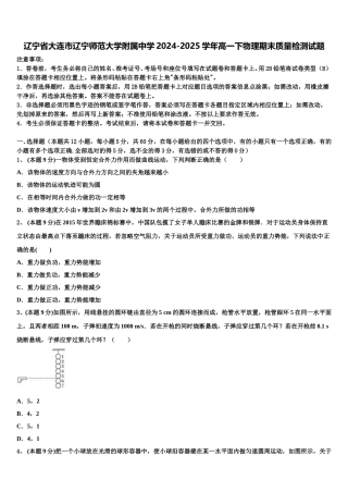 辽宁省大连市辽宁师范大学附属中学2024-2025学年高一下物理期末质量检测试题含解析