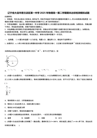 辽宁省大连市普兰店区第一中学2025年物理高一第二学期期末达标检测模拟试题含解析