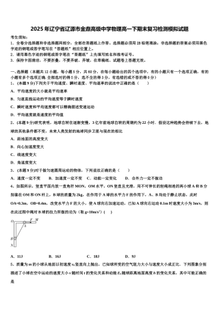 2025年辽宁省辽源市金鼎高级中学物理高一下期末复习检测模拟试题含解析