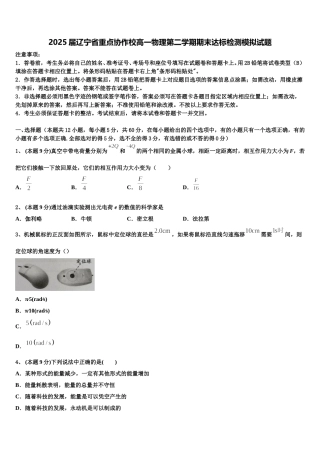 2025届辽宁省重点协作校高一物理第二学期期末达标检测模拟试题含解析