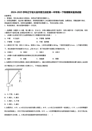 2024-2025学年辽宁省大连市普兰店区第一中学高一下物理期末监测试题含解析