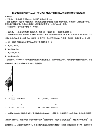 辽宁省沈阳市第一二〇中学2025年高一物理第二学期期末调研模拟试题含解析
