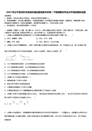 2025年辽宁省丹东市凤城市通远堡高级中学高一下物理期末学业水平测试模拟试题含解析