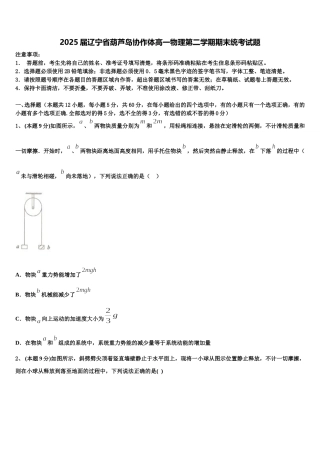 2025届辽宁省葫芦岛协作体高一物理第二学期期末统考试题含解析