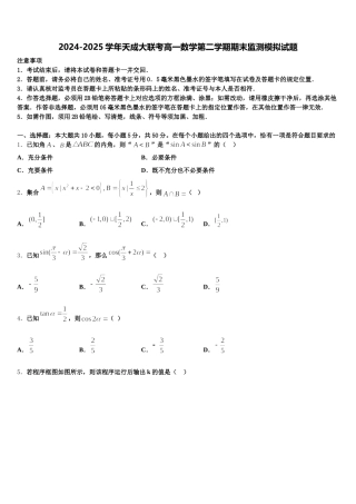 2024-2025学年天成大联考高一数学第二学期期末监测模拟试题含解析