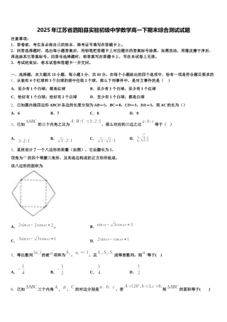 2025年江苏省泗阳县实验初级中学数学高一下期末综合测试试题含解析