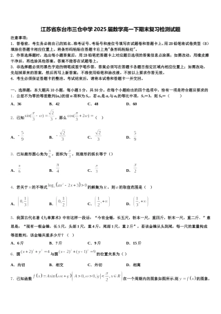 江苏省东台市三仓中学2025届数学高一下期末复习检测试题含解析