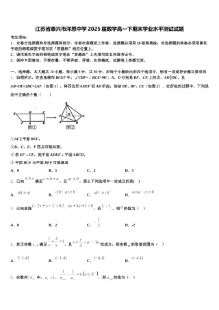 江苏省泰兴市洋思中学2025届数学高一下期末学业水平测试试题含解析
