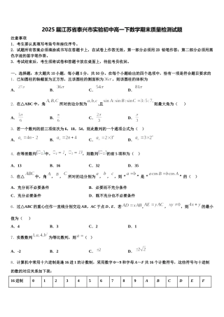 2025届江苏省泰兴市实验初中高一下数学期末质量检测试题含解析
