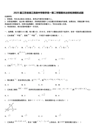 2025届江苏省靖江高级中学数学高一第二学期期末达标检测模拟试题含解析