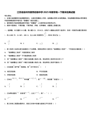 江苏省徐州市撷秀初级中学2025年数学高一下期末经典试题含解析
