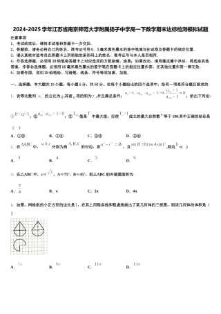 2024-2025学年江苏省南京师范大学附属扬子中学高一下数学期末达标检测模拟试题含解析
