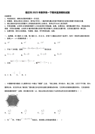 宿迁市2025年数学高一下期末监测模拟试题含解析
