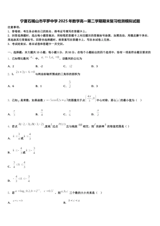 宁夏石嘴山市平罗中学2025年数学高一第二学期期末复习检测模拟试题含解析