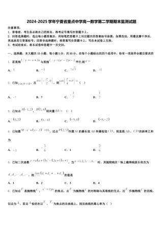 2024-2025学年宁夏省重点中学高一数学第二学期期末监测试题含解析
